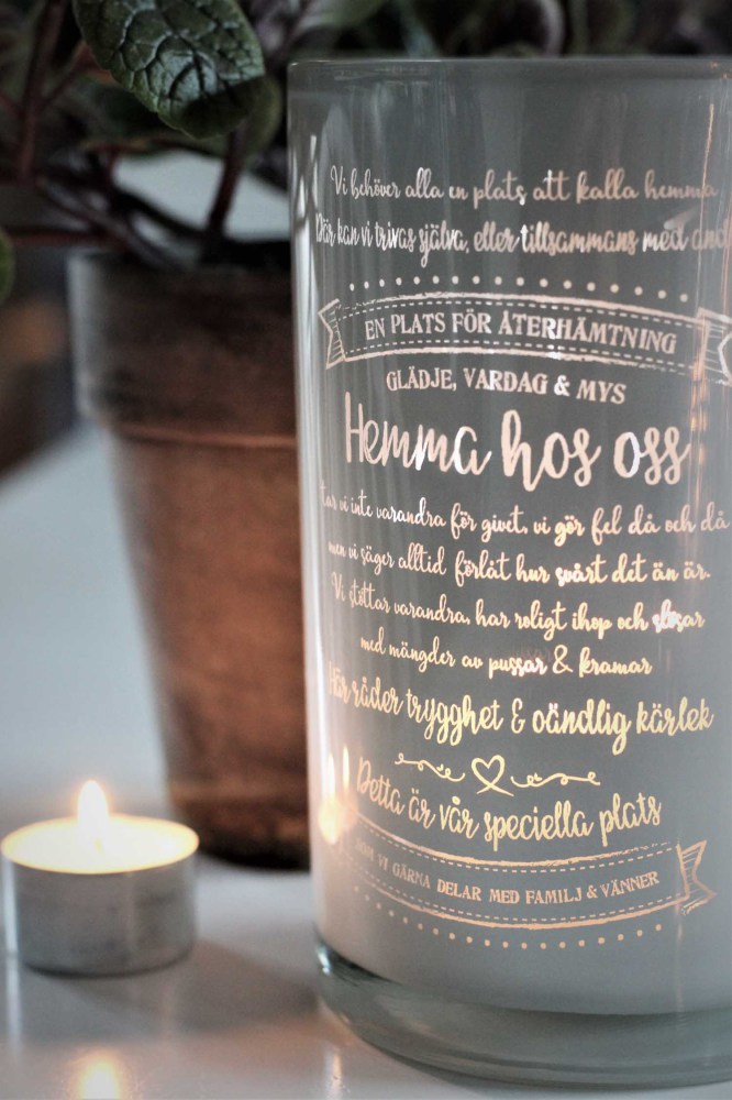 Ljuslykta Hemma hos oss från Majas lyktor säljs till förmån för Barncancerfonden